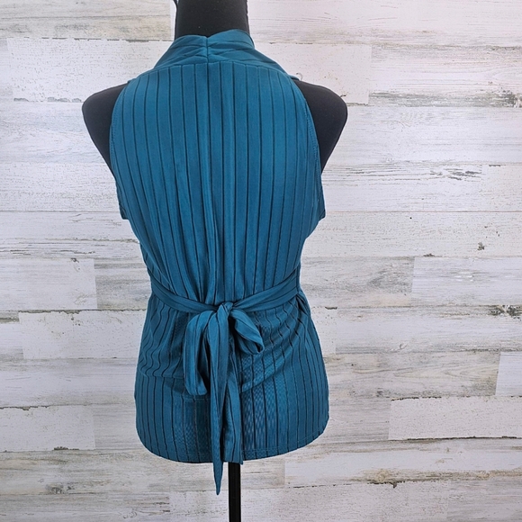 Vtg Moa Moa V-Neck Sleeveless Tie Back Babydoll Top XL Teal Green Y2K 90s Halter - Picture 5 of 11